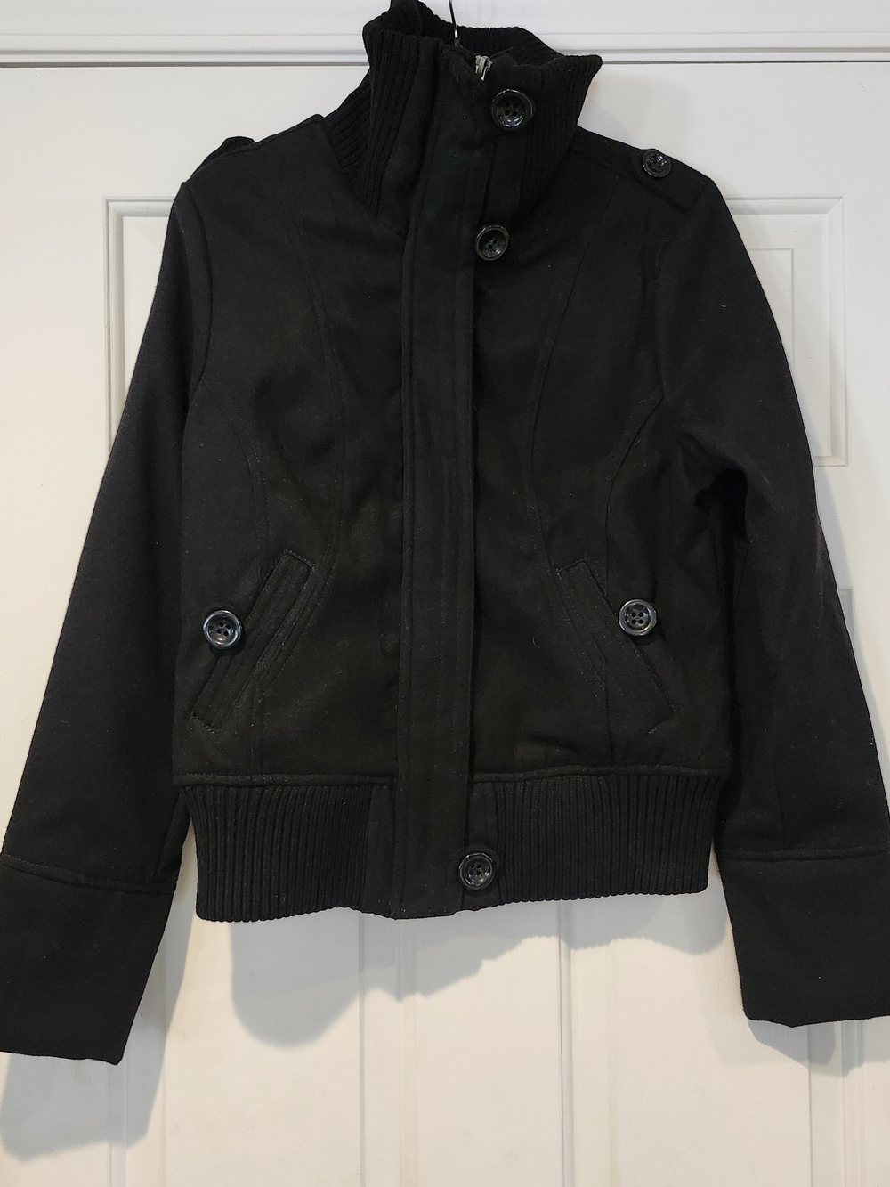 Ashley By 26 International Black Short Pea Coat with Ribbed Collar